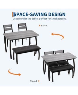 Dining Table Set for 4,Wooden Kitchen Table with Upholstered Bench & 2 Cushion Chairs, Space-Saving Dinette Set for Studio,Kitchen,Dining Room