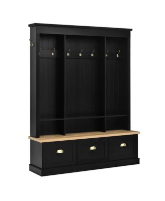 APP Controlled LED Light Hall Tree Storage Bench with Hooks and 3 Large Cabinets for Hallway