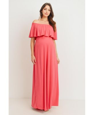 Maternity Off-Shoulder Ruffled Maxi Dress