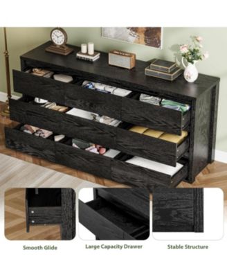 9 Drawer Dresser for Bedroom, Wide Modern Chest of Drawers, Large Wood Dresser Wooden Storage Organizer for Living Room, Hallway