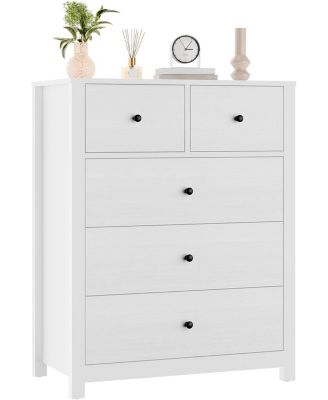 Dresser for Bedroom, Tall 5 Drawer Dresser with Deep Drawers & Metal Knobs, Modern Wooden Double Chests of Drawers for Kids Bedroom