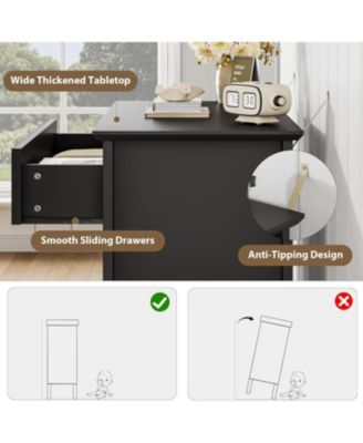 Fluted 3 Drawers Dresser Set of 2, Wide Wood Chest of Drawers, Modern Storage Dresser Chest of Drawers Organizer with Metal Legs for Bedroom
