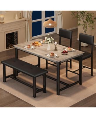 Dining Table Set for 4, Kitchen Table with 2 Upholstered Chairs and Bench, Wood Kitchen Dining Room Set, for Small Space