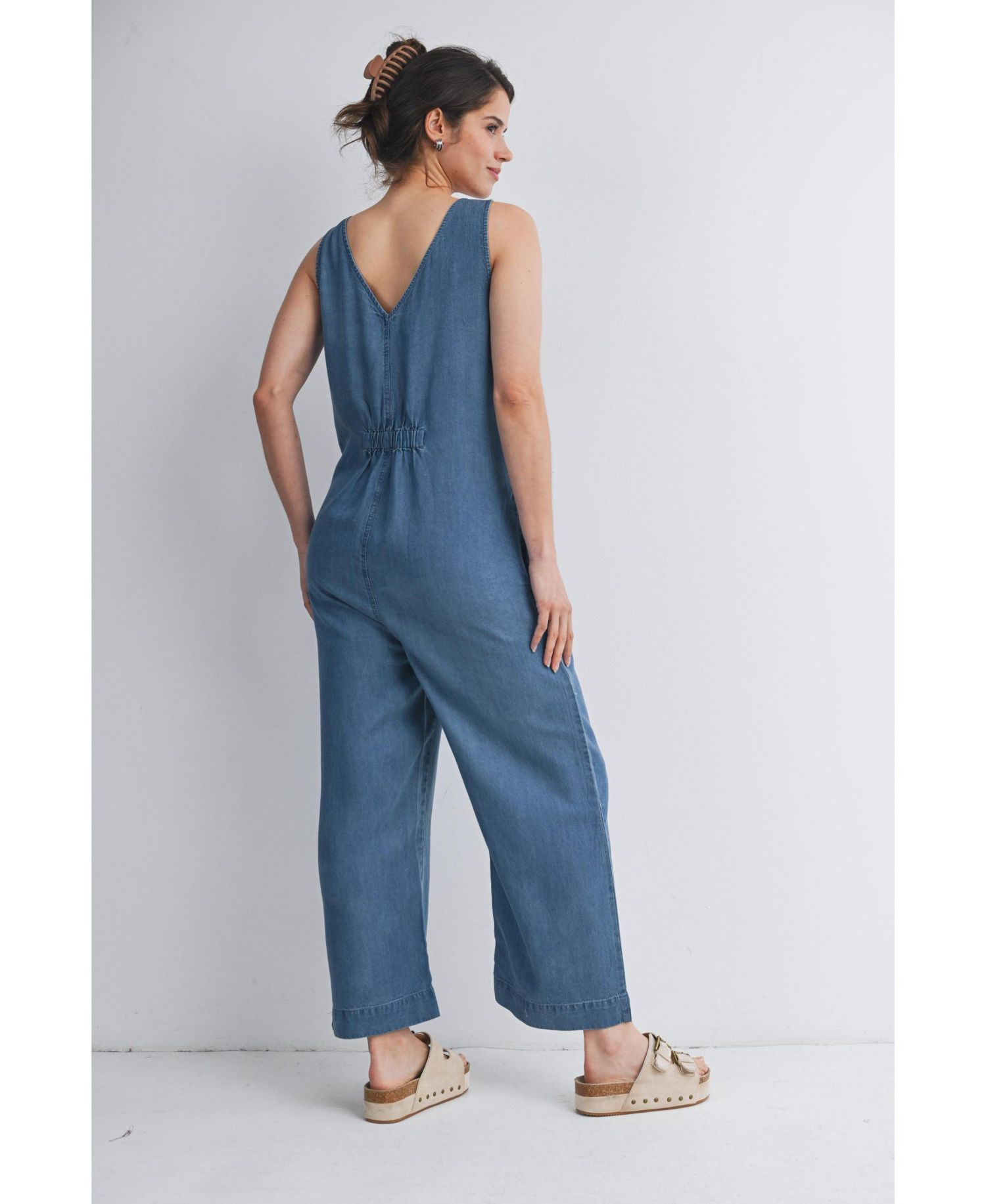 Maternity Front Zip Sleeveless Jumpsuit Nursing Friendly