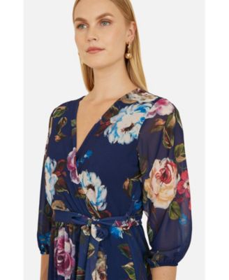 Women's Watercolour Dip Hem Midi Wrap Dress