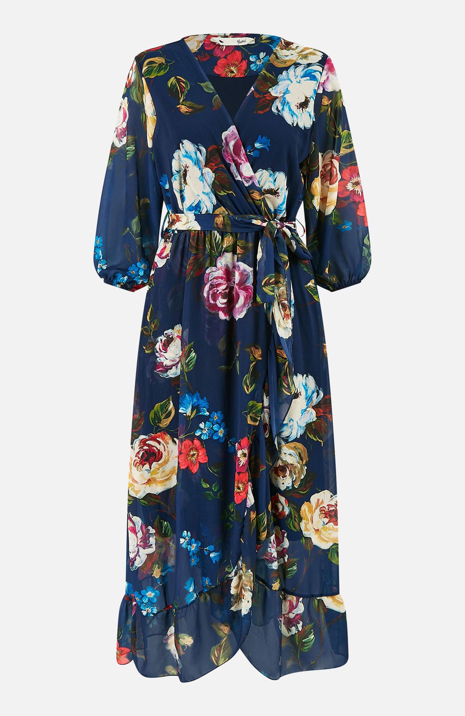 Women's Watercolour Dip Hem Midi Wrap Dress