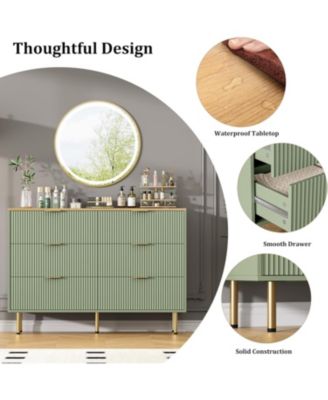 6 Drawer Dresser for Bedroom Chest of Drawers, 47" Wide Fluted Dresser with Drawers, Modern Wooden Double Dressers with Metal Handles