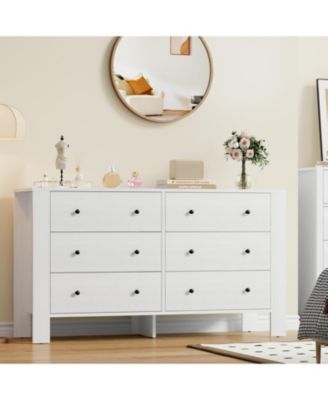 Dresser for Bedroom, Large 6 Drawer Dresser with Deep Drawers & Metal Knobs, Modern Wooden Double Chests of Drawers for Kids Bedroom, Entryway