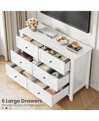 6 Drawer Dresser for Bedroom, 54" Wide Large Dresser with Deep Drawers & Metal Knobs, Modern Wooden Chests of Drawers for Entryway, Hallway