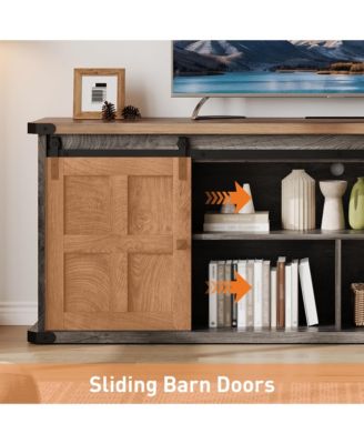 Farmhouse TV Stand for 75 Inch TV, Entertainment Center with Storage Cabinets and Sliding Barn Doors