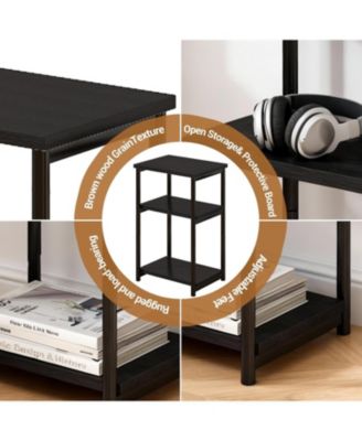 Slim 3-Tier End Table with Storage Shelves, Narrow Mobile Side Table for Small Spaces, Industrial Wood & Metal Sofa Table, Record Player St