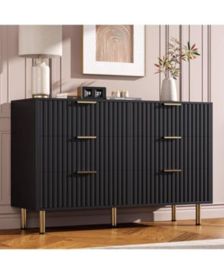 Fluted 6 Drawer Dresser for Bedroom, 47.2 in Wide Modern Chest of Drawers with Deep Drawers, Large Double Dresser TV Stand