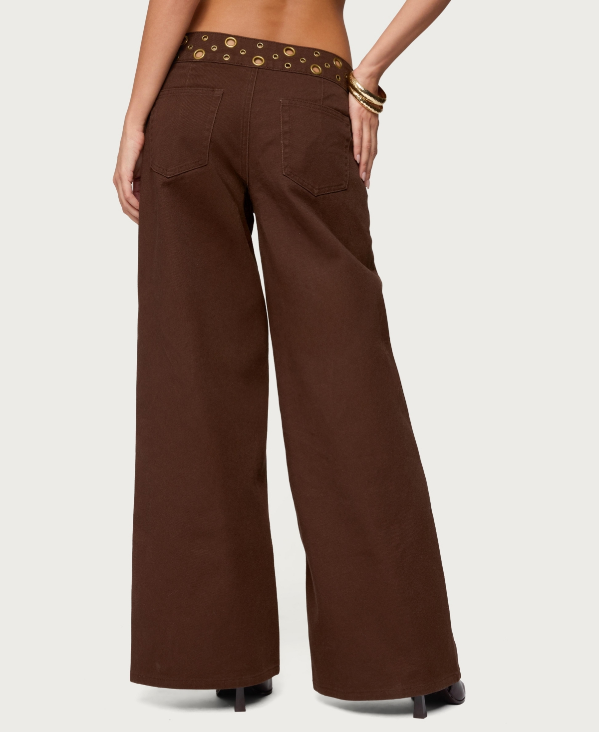 Edikted Women's Mixed Grommet Low Rise Wide Leg Jeans