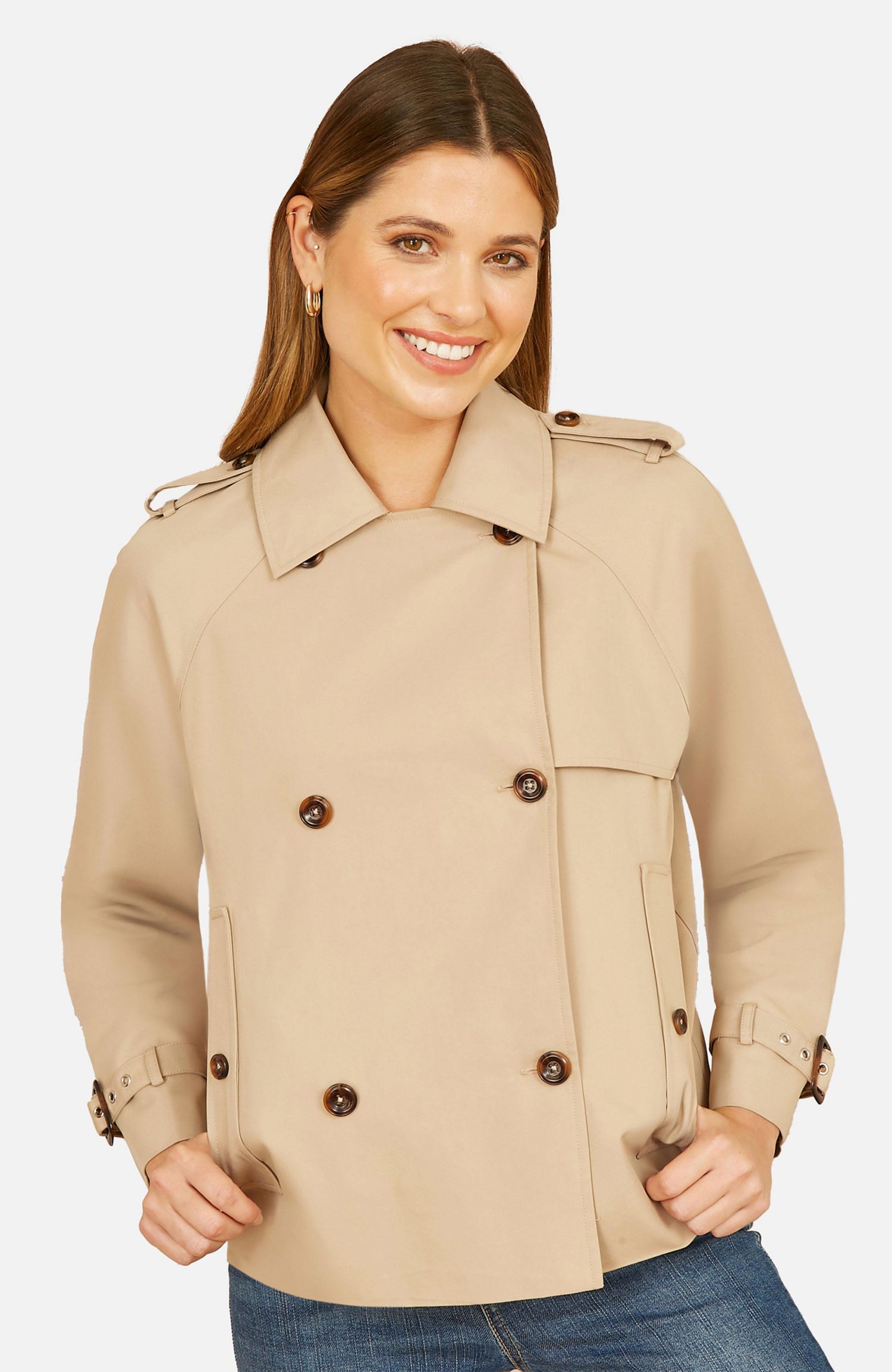 Women's Cropped Trench Jacket With Pockets