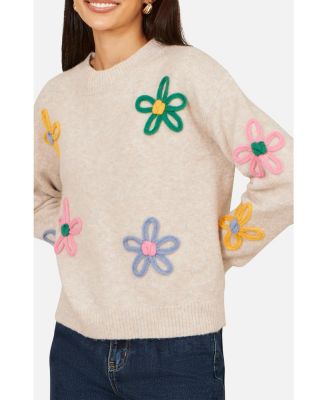 Women's Relaxed Flower Embroidered Jumper