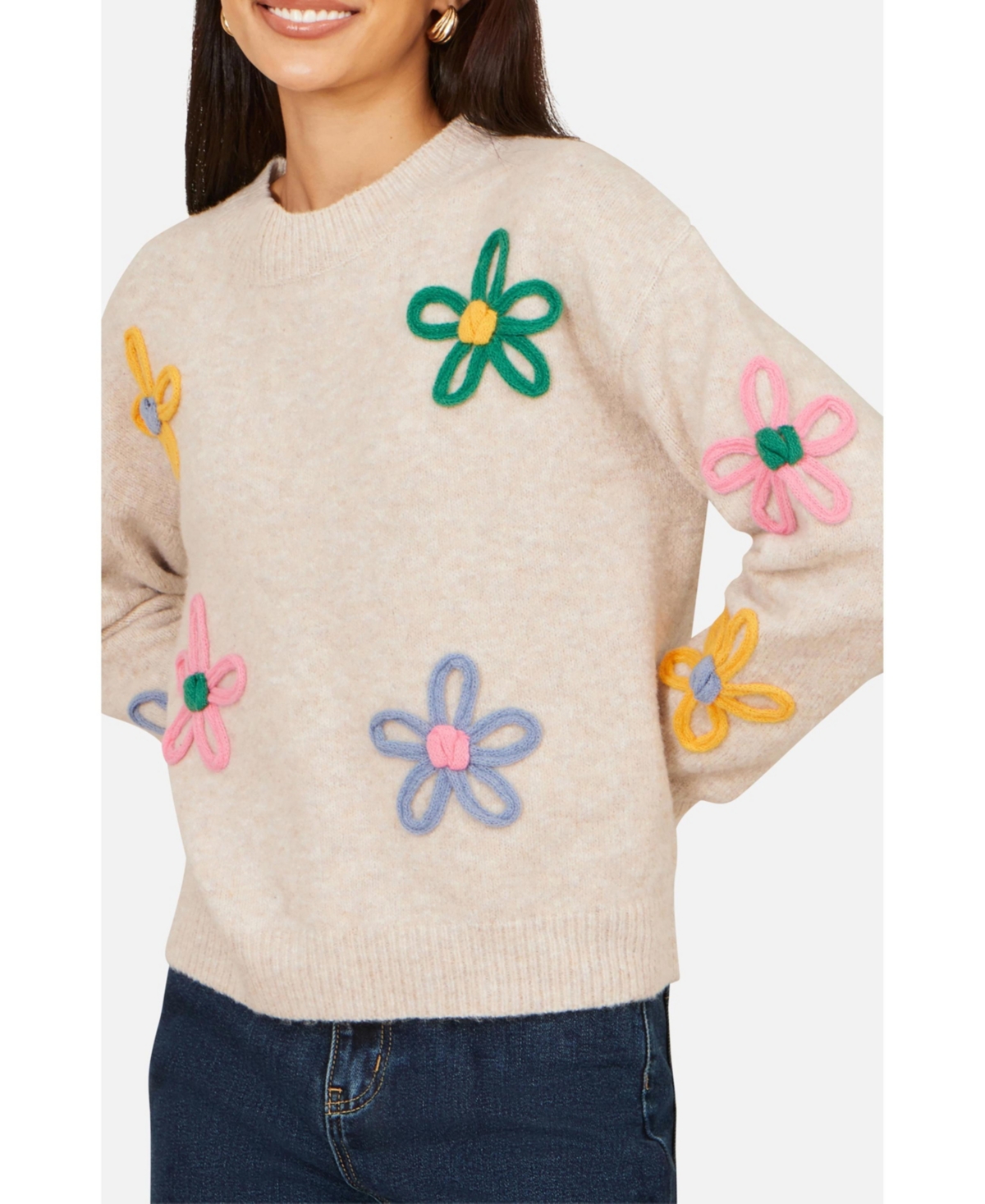 Yumi Women's Relaxed Flower Embroidered Jumper