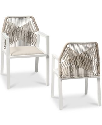 Set of 2 Indoor/Outdoor Aluminum Woven Rope Dining Chairs w/ Armrests