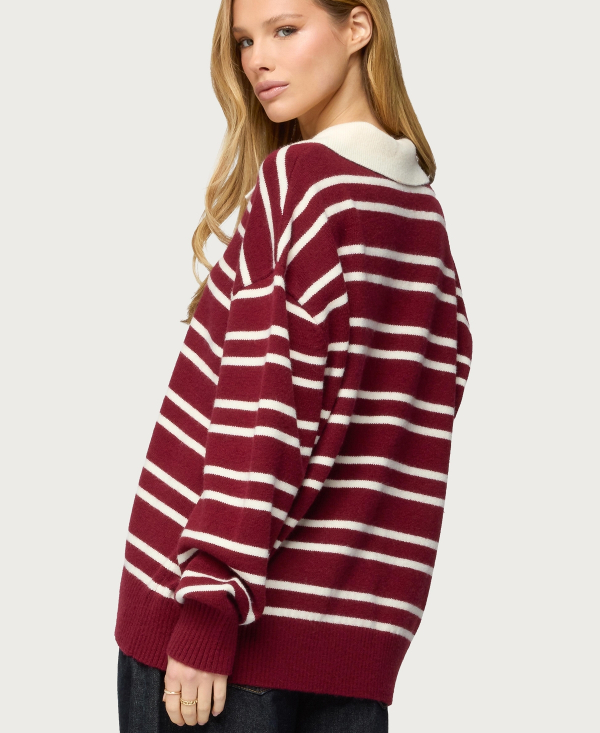 Edikted Womens Rilynn Striped Polo Sweater
