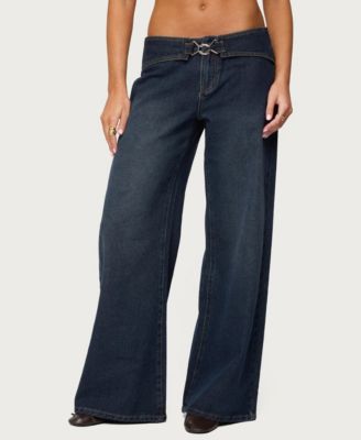 Women's Briah Belted Low Rise Wide Leg Jeans