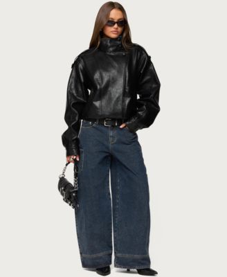 Women's Jaicee High Neck Oversized Faux Leather Jacket