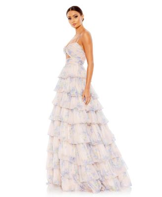 Women's Floral Cut Out Ruffle Tiered Gown