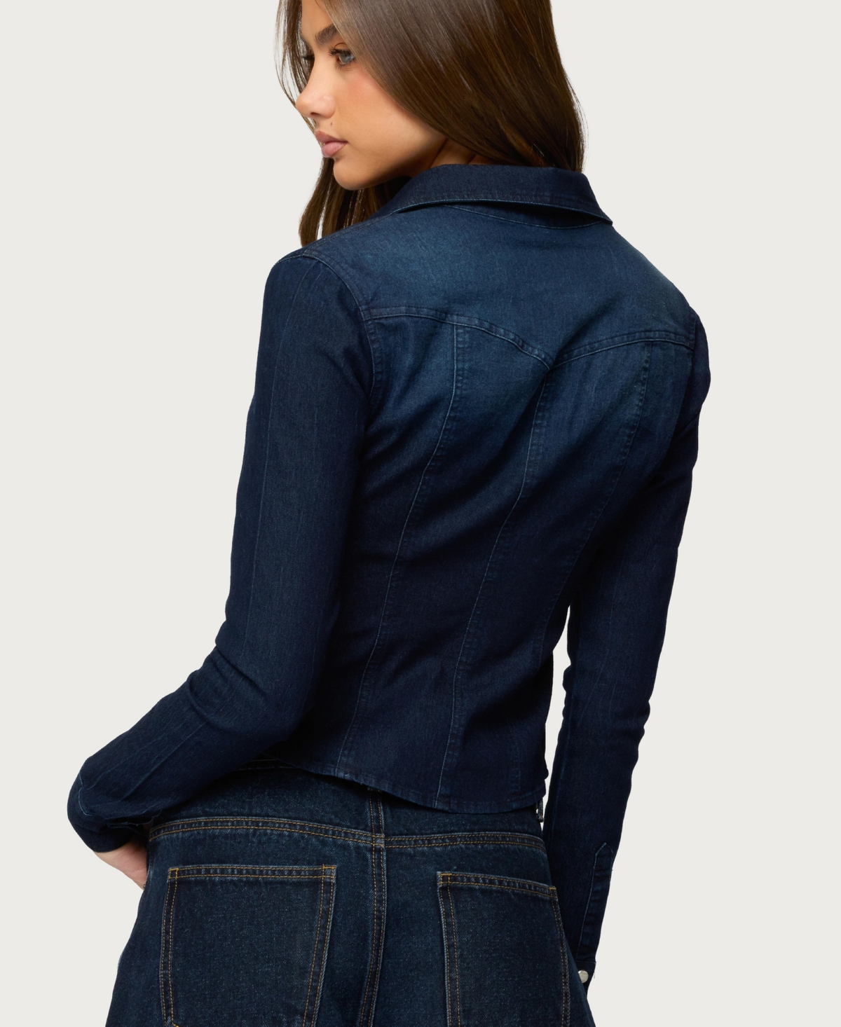 Edikted Women's Shylo Stretchy Denim Button Up Shirt