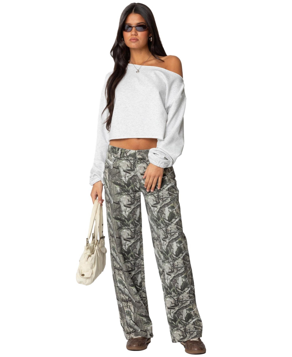 Edikted Women's Camo & Bow Low Rise Baggy Jeans