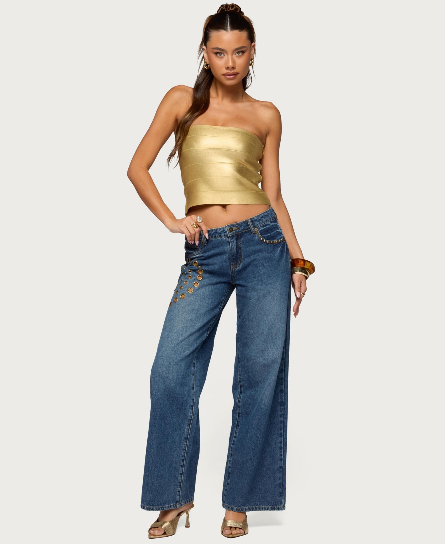Women's Monika Stud and Grommet Low Rise Baggy Jeans