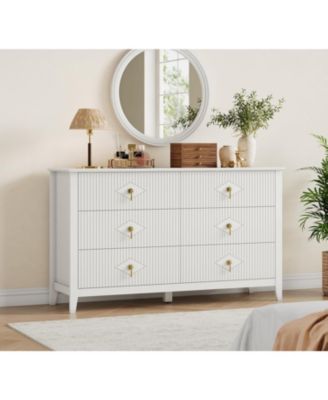 Dresser for Bedroom with 6 Drawers, 54 in Extra Wide Modern Chest of Drawers with Metal Handle, Dresser TV Stand, Wood Organizer for Bedroom