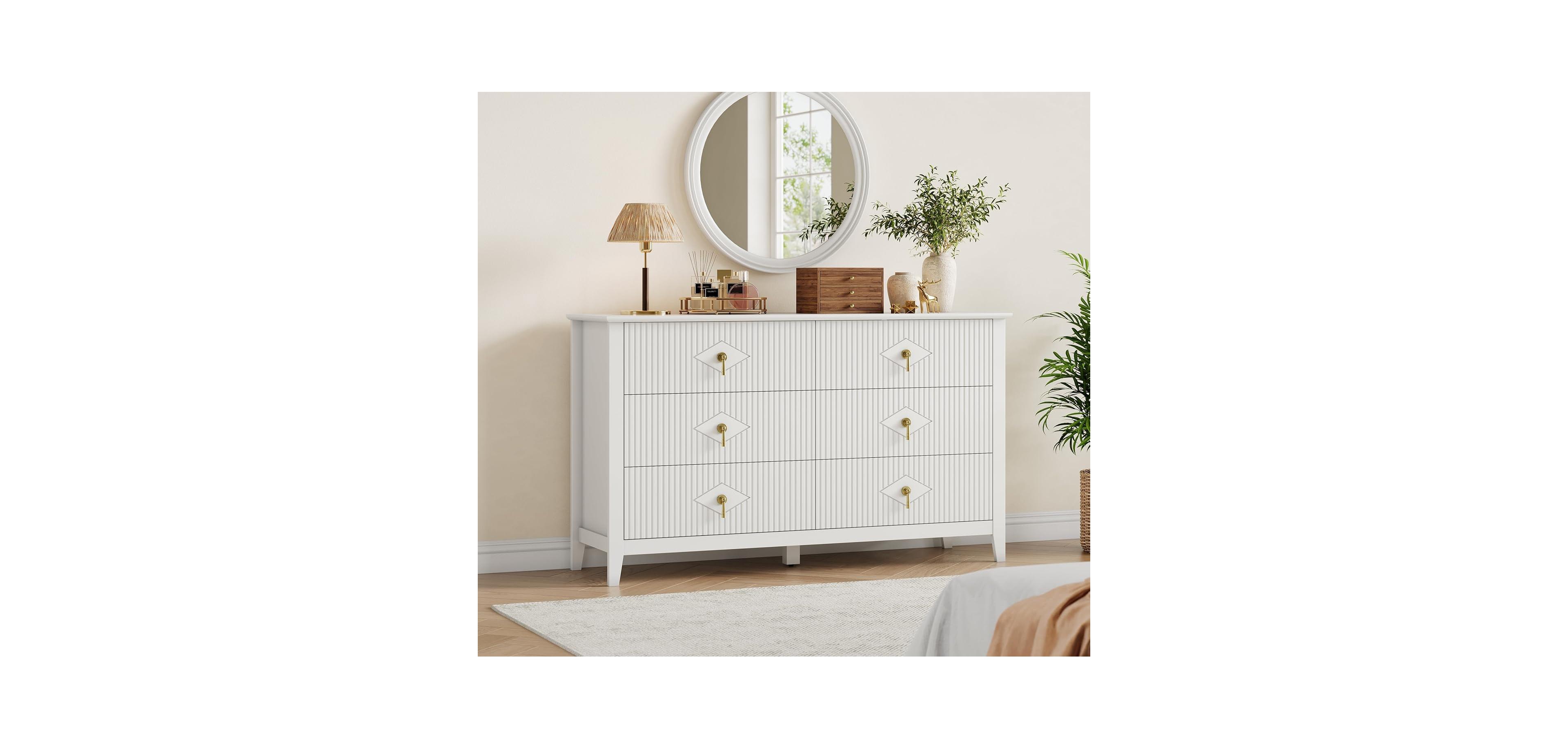 gaomon Dresser for Bedroom with 6 Drawers, 54 in Extra Wide Modern Chest of Drawers with Metal Handle, Dresser Tv Stand, Wood Organizer for Bedroom