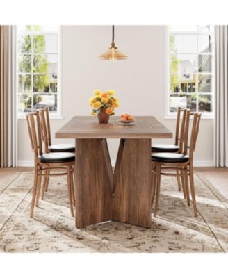 Senfot Rectangular Dining Table for 6, Long Wooden Rustic Farmhouse Tall Kitchen Table with Large Tabletopwith Heavy Duty