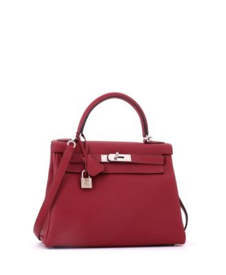 Kelly 28 Handbag Red Togo with Palladium Hardware