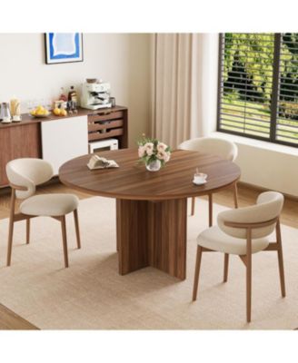 43.3"–59" Extendable Round to Oval Hidden Storage Dining Table – Modern Cross Base Design