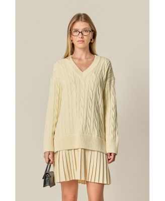 Women's Mixed Media Pleated V Neck Mini Dress