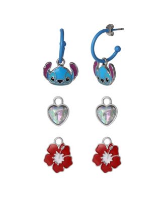 Stitch Charm Hoop Earring Set, 1 Hoop with 3 Interchangeable Charms, Silver Tone