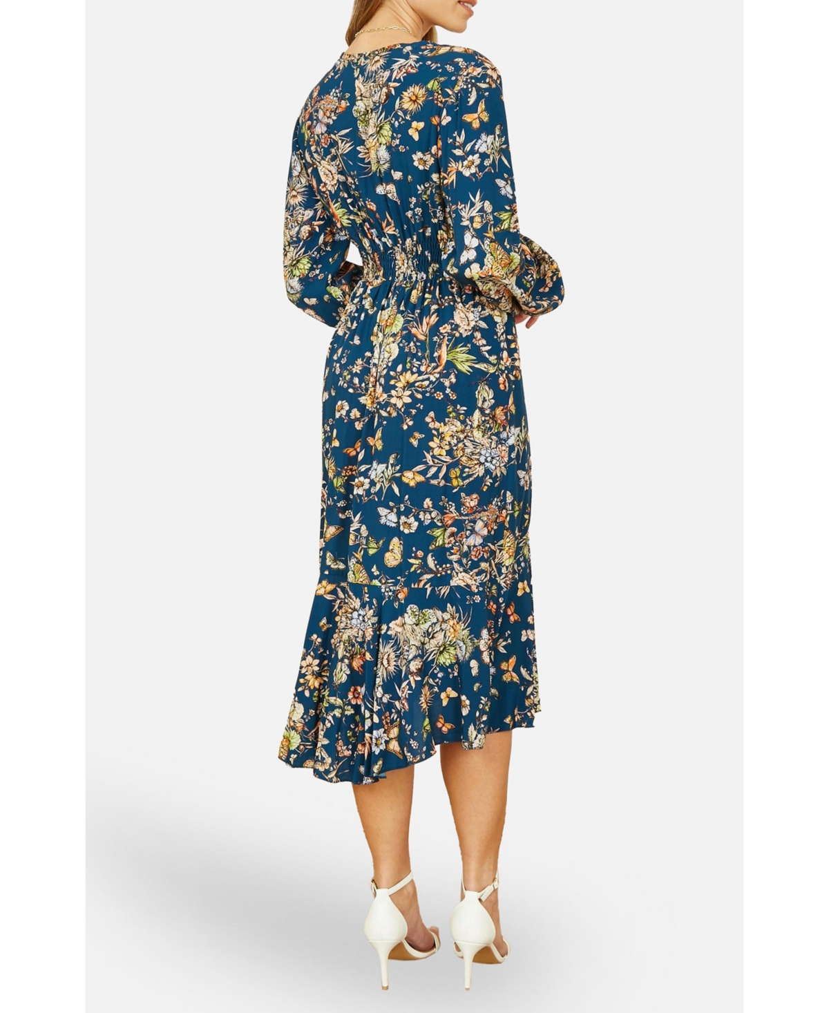 Yumi Women's Tie Knot Front Long Sleeve Midi Dress