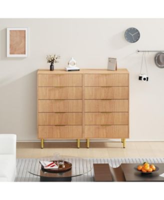 5 Drawer Dresser for Bedroom, 29.5" Wood Chest of Drawers, Fluted Dresser with Metal Handle, Large Capacity Organizer for Hallway