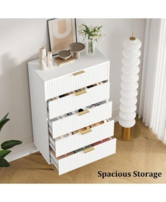 Dresser for Bedroom Chest of Drawers, Modern Wooden Wide Fluted Dresser with Drawers with Metal Handles for Living Room