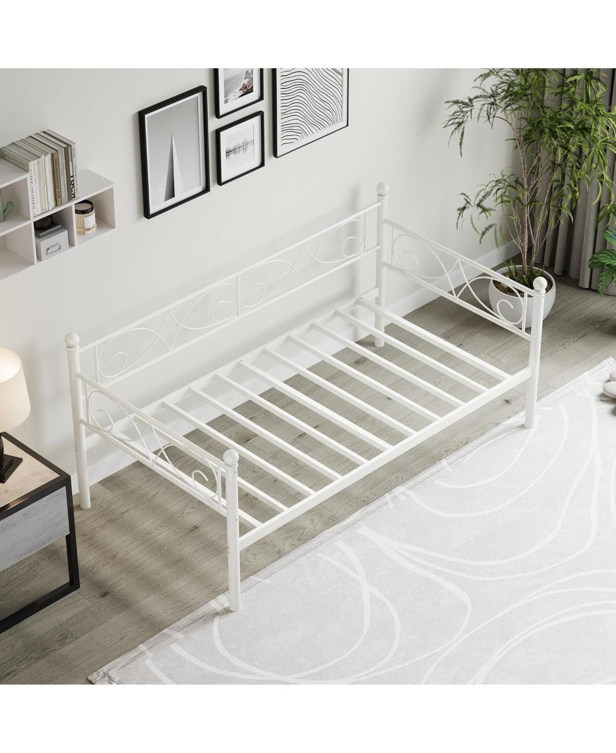 gaomon Metal Daybed Frame with Floral Headboard, Steel Slats, Space-Saving