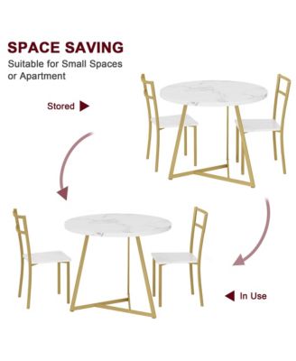 Dining Table Set for 2, Round Kitchen Table and Chairs for 2, Modern Dining Room Table Set with 2 Metal and Wood Chairs