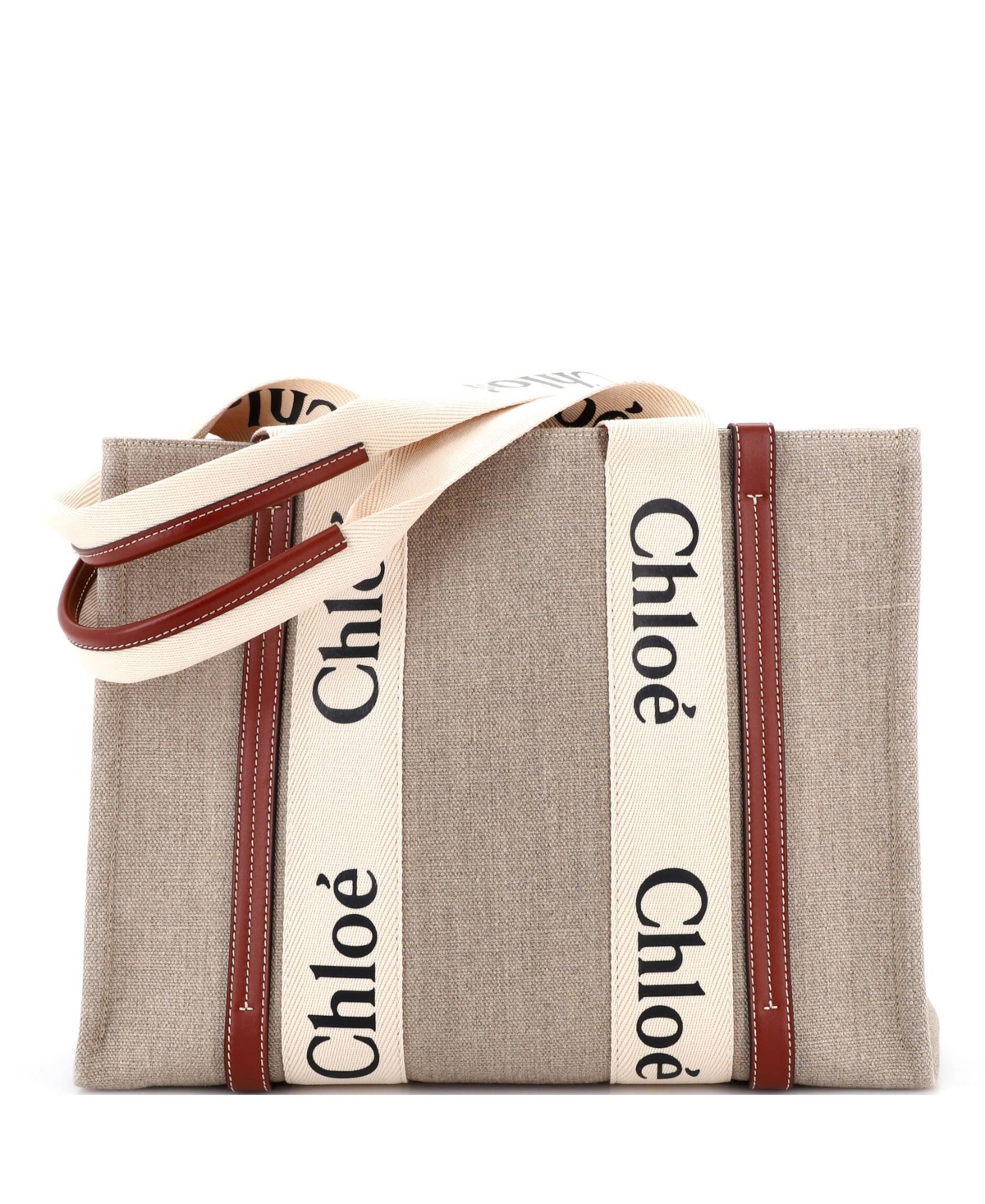 Pre-Owned Chloe Medium Woody Tote Canvas with Leather