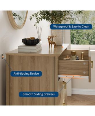 Dresser for Bedroom with 5 Drawers, 32 in Wide Modern Chest of Drawers with Metal Handle, Dresser TV Stand, Wood Drawer Organizer for Bedroom