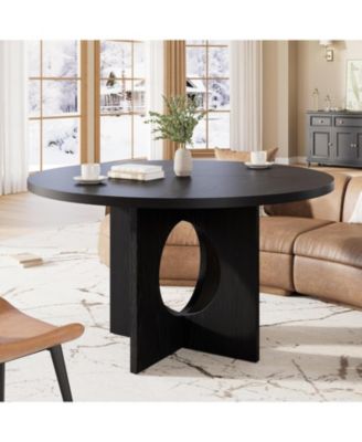 Round Dining Table, 47inch Kitchen Table for 4-6 People, Round Dining Table with Wooden Base Kitchen Tables for Dining Room, Kitchen, Living