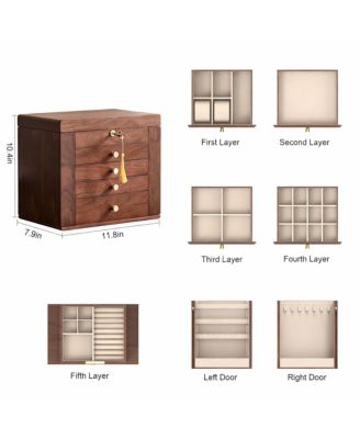 Luxury Walnut Jewelry Organizer with Mirror and Lock