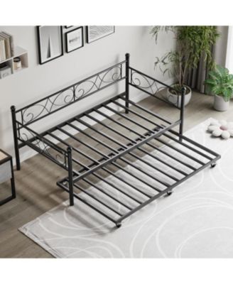 Twin Daybed with Trundle, Metal Trundle Bed, Space Saving Sofa Bed Frame & Guest Bed for Small Apartment, Bedroom, Living Room