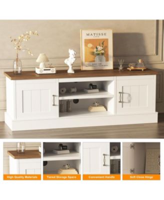 Farmhouse TV Stand for 65 Inch TVs, Entertainment Center with Storage Cabinets, Modern Media Console Table