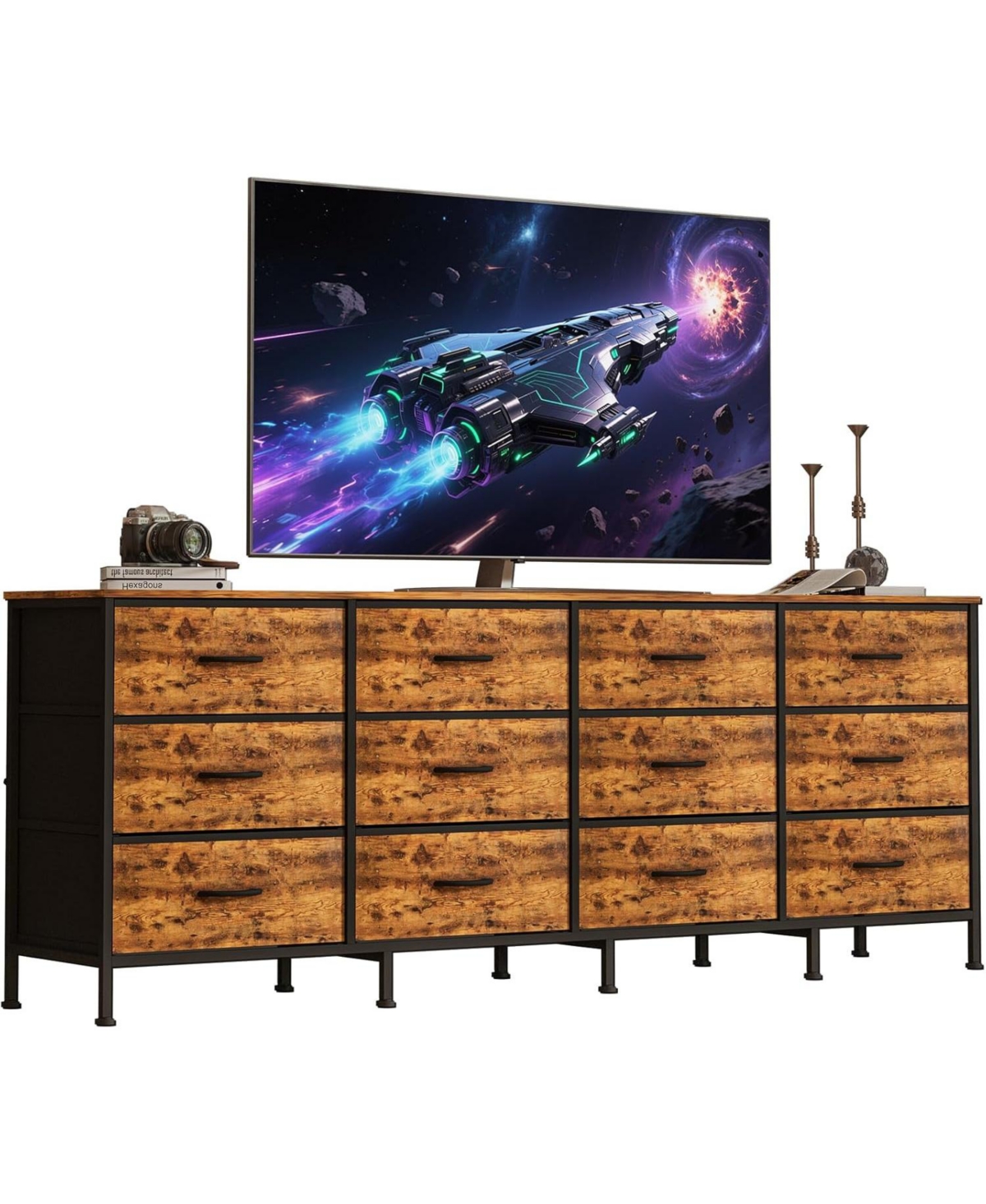 gaomon 70 Inch Dresser for Bedroom, Tv Stand for 65, 75, 80 Inch Tv, 12 Fabric Drawer Long Dresser