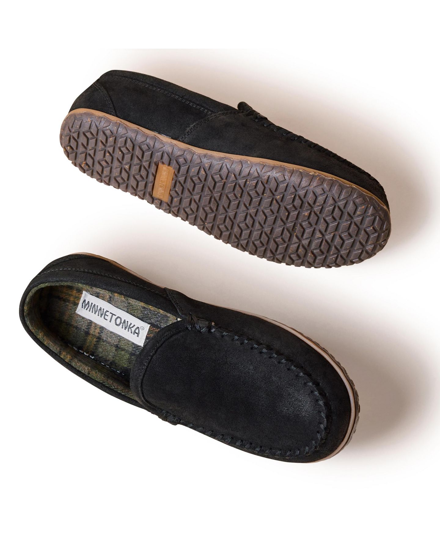 Мужские тапочки Minnetonka Tilden Suede Indoor/Outdoor Slippers, цвет: Чёрный — фото 5