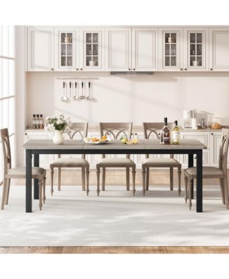 Industrial Dining Table for 68 People, 78.7" Long Kitchen Table, Wood Dining Table, Kitchen & Dining Room Table