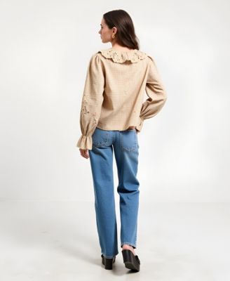 Women's Florence Embroidered Ruffle Collar Puff Sleeve Blouse